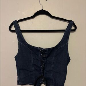 Denim Lace-Up Crop Top